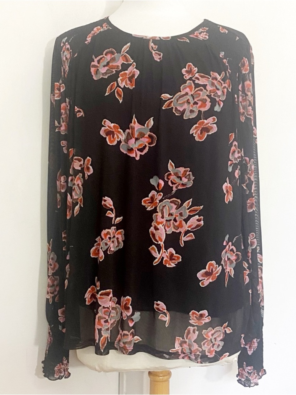 Sanctuary Elegant Black Floral Shirred Shoulder Balloon Sleeve Blouse XXL